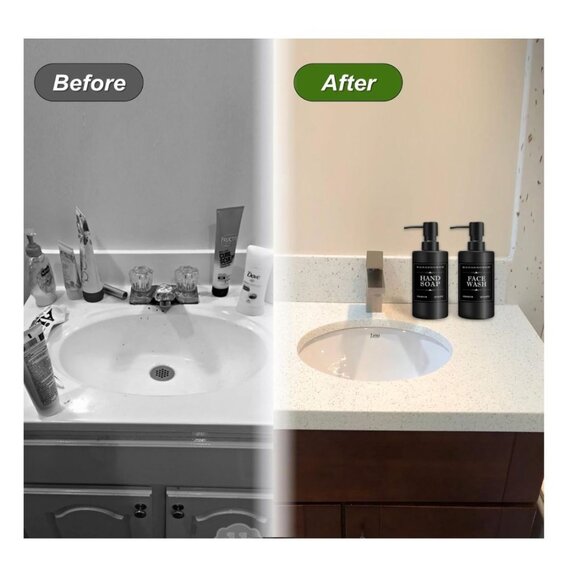 Glass Soap Dispenser Set 2 Pack for Bathroom or Kitchen, 6 Waterproof Tabs with - Picture 6 of 8